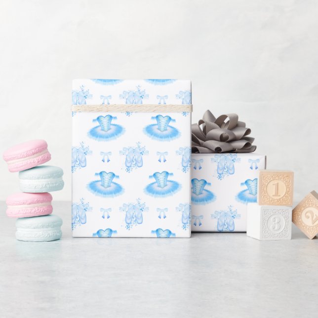 Blue Ballet Birthday Tutu & Pointe Shoes Wrapping Paper (Baby Shower)