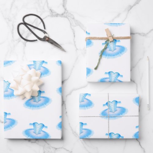 Blue Ballet Birthday Tutu Watercolour Wrapping Paper Sheets