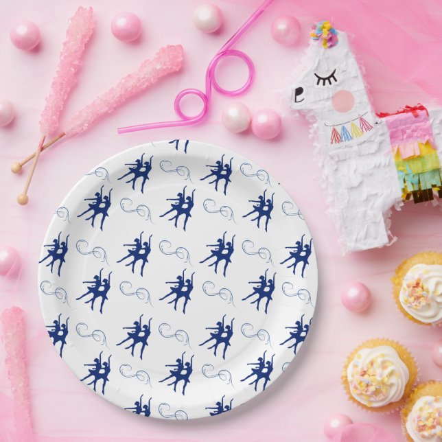 Blue Ballet Dancer Pattern Paper Plates (Party)