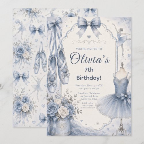 Blue Ballet Tutu Party Invitation