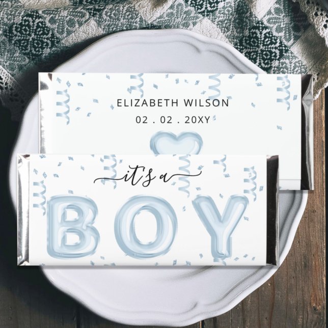 Blue Ballon Its a Boy Gender Reveal Baby Shower Hershey Bar Favors (Creator Uploaded)