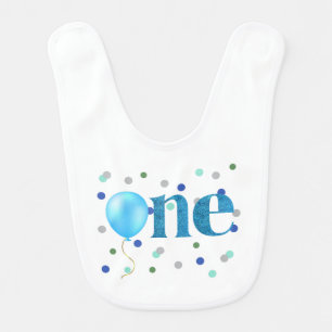 Blue Balloon and Confetti First Birthday Baby Bib