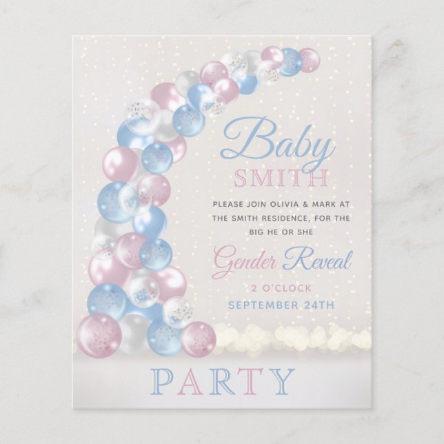 Blue Balloon Arch Baby Gender Reveal Invitation (Front)