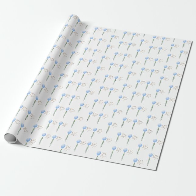 Blue Balloon Baby Boy Shower Invitation Oh Boy Wrapping Paper (Unrolled)
