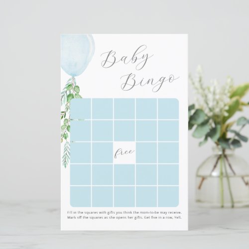 Blue Balloon Baby Shower Bingo Game