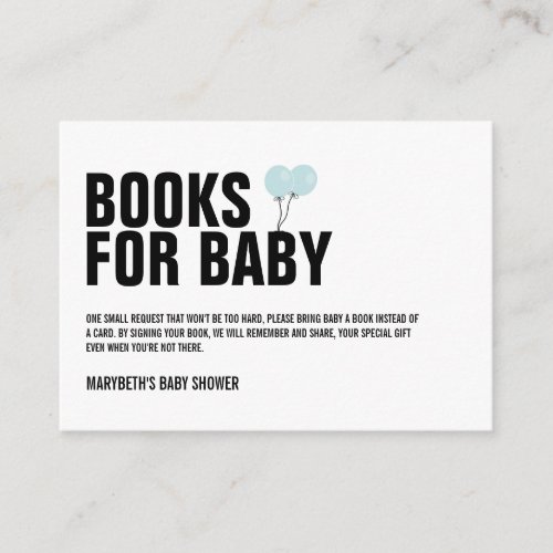 Blue Balloon Baby Shower Bring A Book Request Card