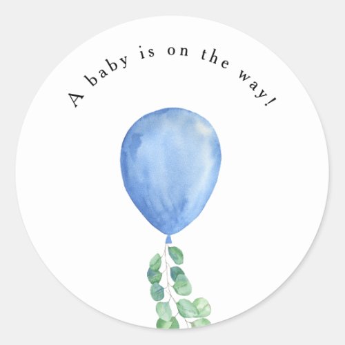 Blue Balloon Baby Shower Classic Round Sticker