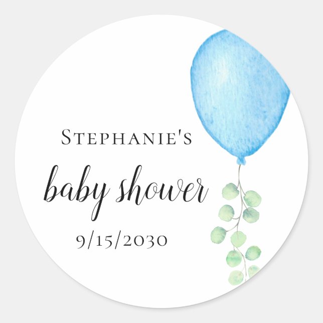 Blue Balloon Baby Shower  Classic Round Sticker (Front)
