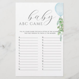 Blue Balloon Baby Shower Game ABC