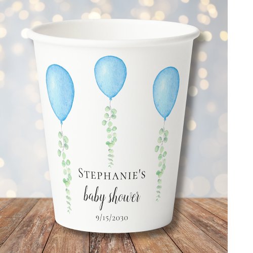  Blue Balloon Baby Shower Greenery  Paper Cups
