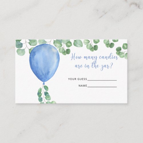 Blue balloon baby shower guess how many candies enclosure card