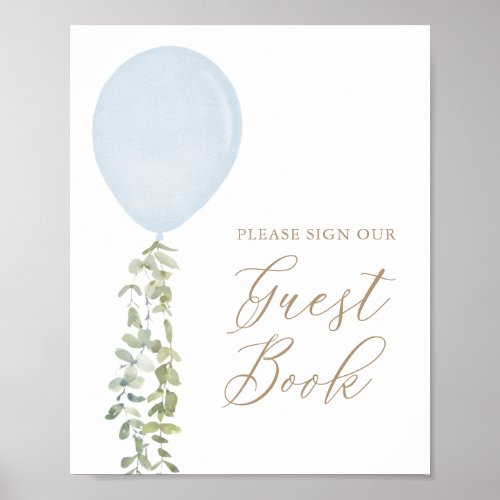 Blue Balloon Baby Shower Guest Book Sign