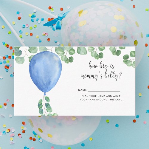 Blue Balloon baby shower how big is mommys belly Enclosure Card