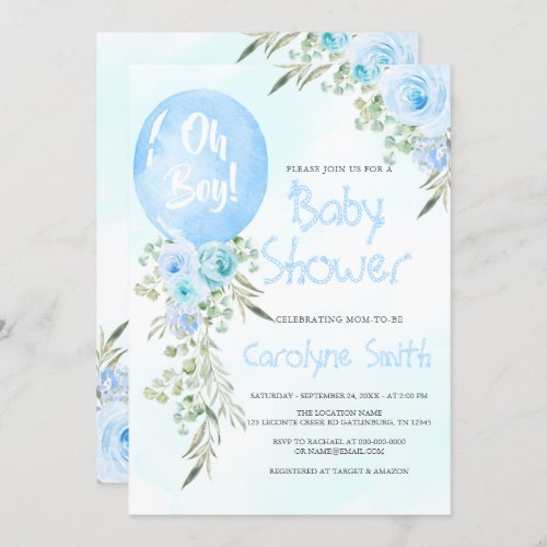 Blue Balloon Baby Shower Invitation