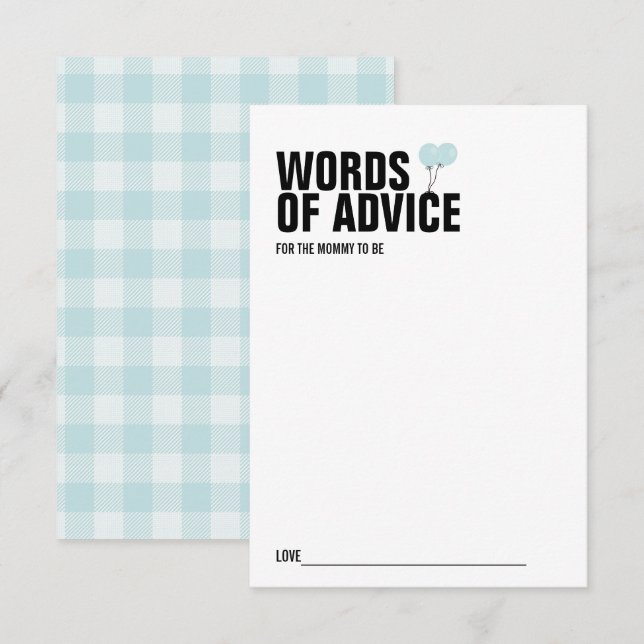 Blue Balloon Baby Shower Mommy Advice Card (Front/Back)