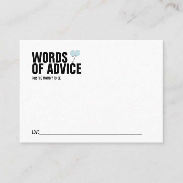 Blue Balloon Baby Shower Mommy Advice Card (Front)