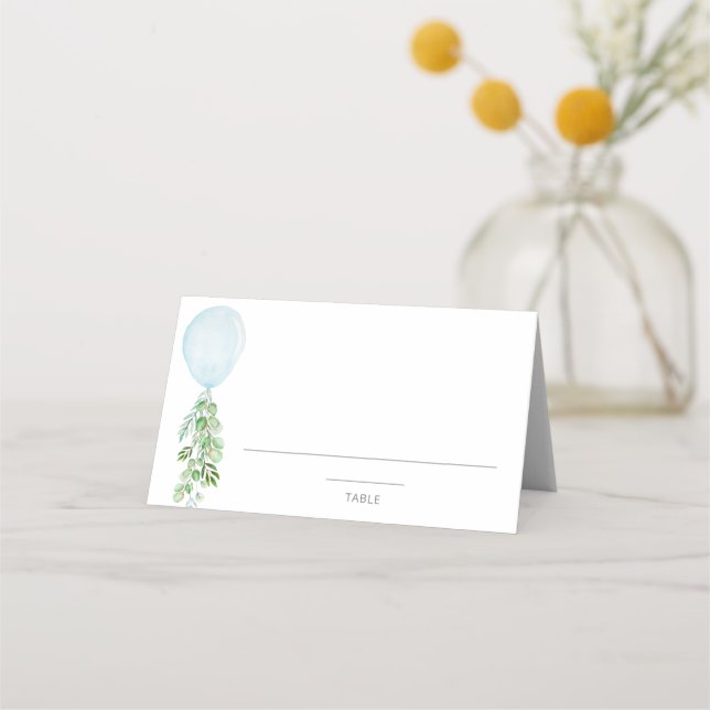 Blue Balloon Baby Shower Place Card (Front)