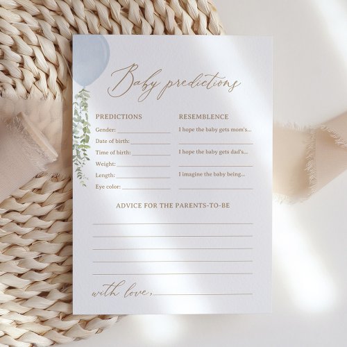 Blue Balloon Baby Shower Predictions and Advice Invitation
