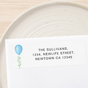 Blue Balloon Baby Shower Return Address Label