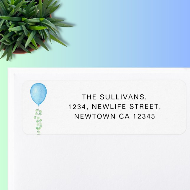 Blue Balloon Baby Shower Return Address Label