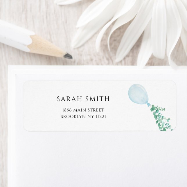 Blue Balloon Baby Shower Return Address Label (Insitu)