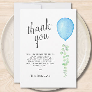 Blue Balloon Baby Shower Thank You Card