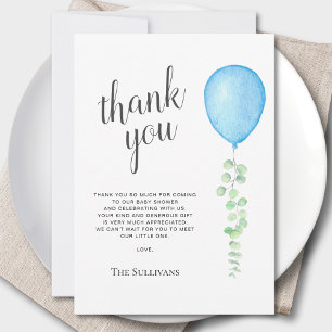 Blue Balloon Baby Shower Thank You Card