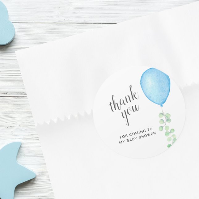 Blue Balloon Baby Shower Thank You Classic Round Sticker (Creator Uploaded)