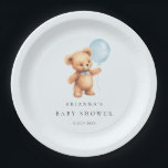 Blue Balloon Bear Baby Shower Paper Plates<br><div class="desc">Celebrate the upcoming arrival of a little one with this charming baby shower paper plate,  featuring a sweet watercolor teddy bear holding a balloon. This cute design is perfect for any a "We can Bearly Wait" boy baby shower theme.</div>
