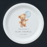 Blue Balloon Bear Baby Shower Paper Plates<br><div class="desc">Celebrate the upcoming arrival of a little one with this charming baby shower paper plate,  featuring a sweet watercolor teddy bear holding a balloon. This cute design is perfect for any a "We can Bearly Wait" boy baby shower theme.</div>