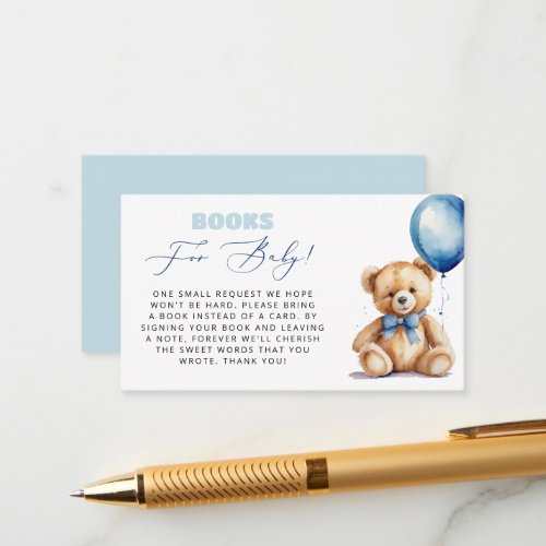 Blue Balloon Bear Books For Baby Boy Baby Shower Enclosure Card