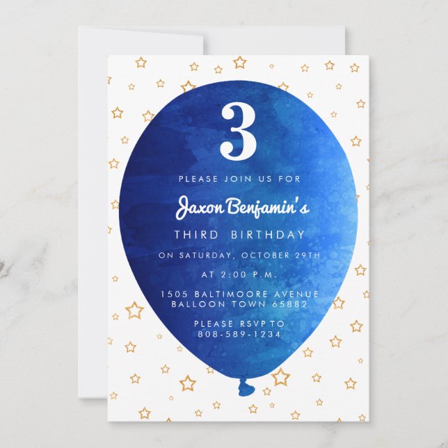 Blue Balloon Birthday Party Invitation (Front)
