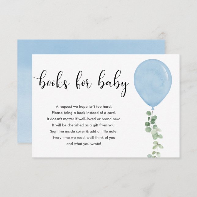Blue balloon Books for baby boy  Enclosure Card (Front/Back)