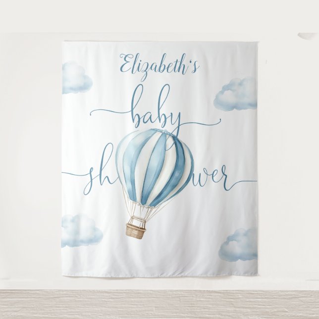 Blue Balloon Boy Baby Shower Photo Backdrop (Front)