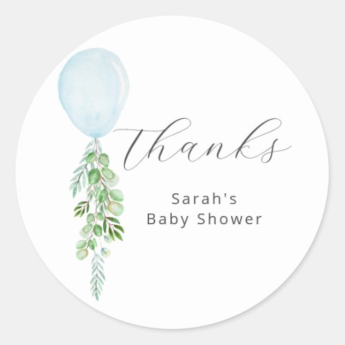 Blue Balloon Boy Baby Shower Thank You Classic Round Sticker