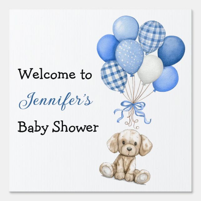 Blue Balloon Boy Baby Shower Yard Sign (Front)