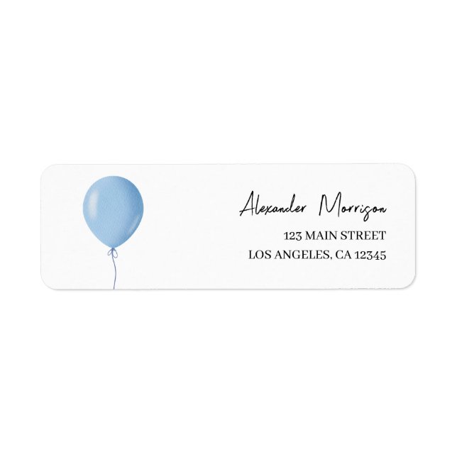 Blue Balloon Boy Birthday Party Address  Label (Front)