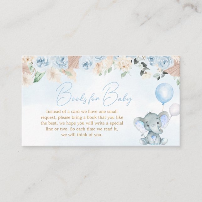 Blue Balloon Elephant Baby Shower Books for Baby Enclosure Card (Front)