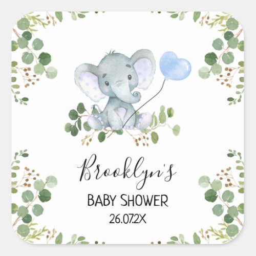 Blue Balloon Elephant Baby Shower Favor Sticker