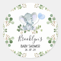 Blue Balloon Elephant Baby Shower Sticker