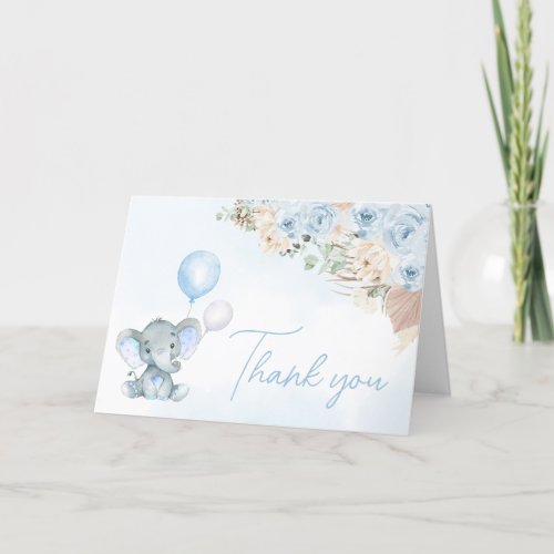 Blue Balloon Elephant Baby Shower Thank You Card