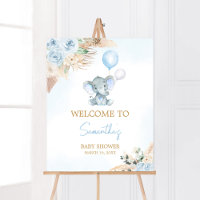 Blue Balloon Elephant Baby Shower Welcome