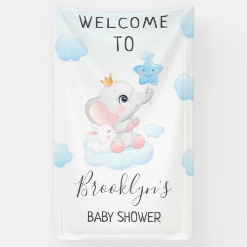 Blue Balloon Elephant Foliage Baby Shower Welcome Banner