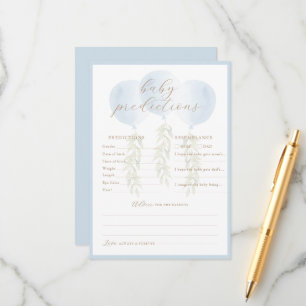 Blue Balloon Eucalyptus Baby Predictions Game Card