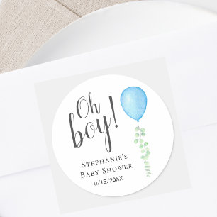 Blue Balloon Eucalyptus Baby Shower  Classic Round Sticker