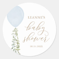 Blue Balloon Eucalyptus Baby Shower Classic Round Sticker