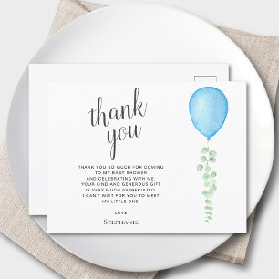 Blue Balloon Eucalyptus Baby Shower Thank You Postcard