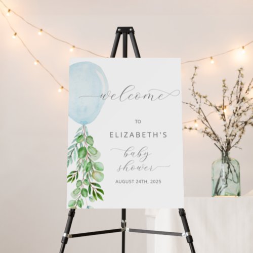 Blue Balloon Eucalyptus Baby Shower Welcome Sign