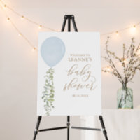 Blue Balloon Eucalyptus Baby Shower Welcome Sign