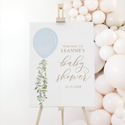 Blue Balloon Eucalyptus Baby Shower Welcome Sign